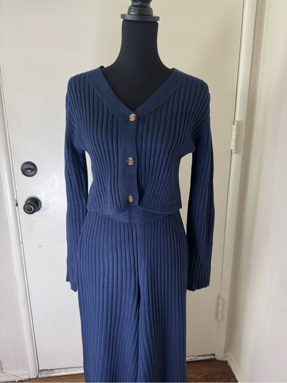 SHEIN Ribbed Navy Knit Two-Piece Set